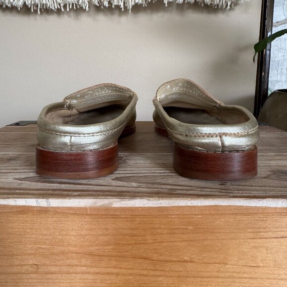 Weejuns by G.H. Bass & Co Metallic Gold Leather Penny Mule Loafer Size 8 - Picture 10 of 13